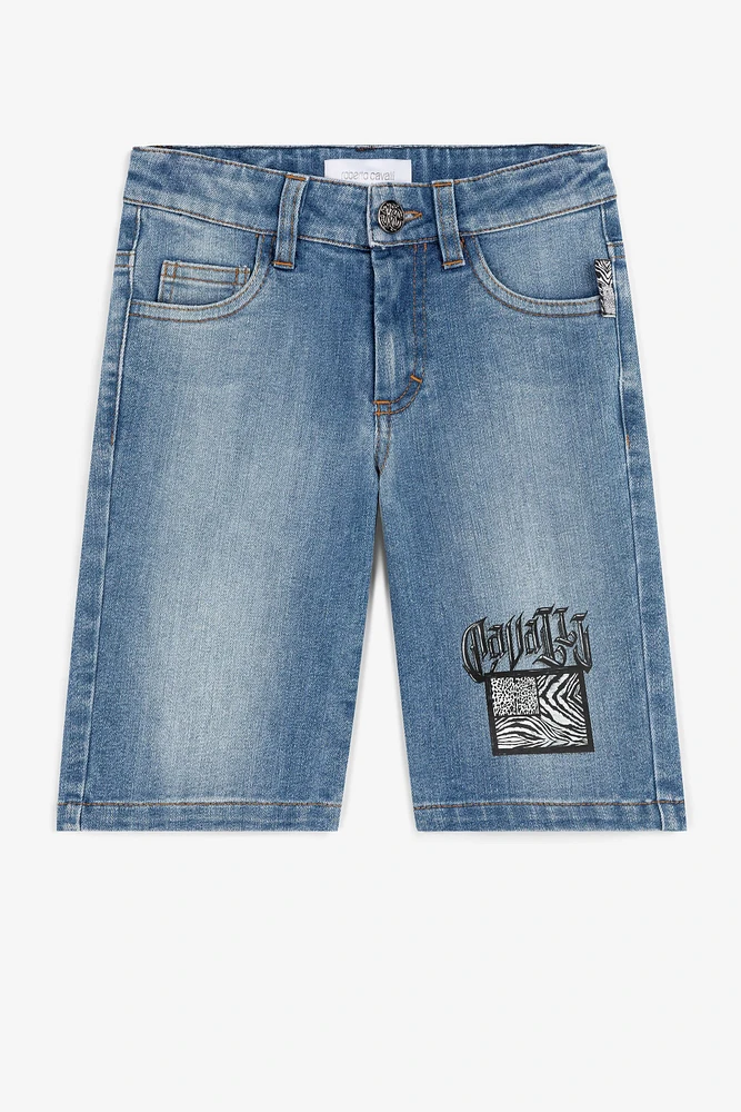 Animalier Patchwork-Print Denim Shorts