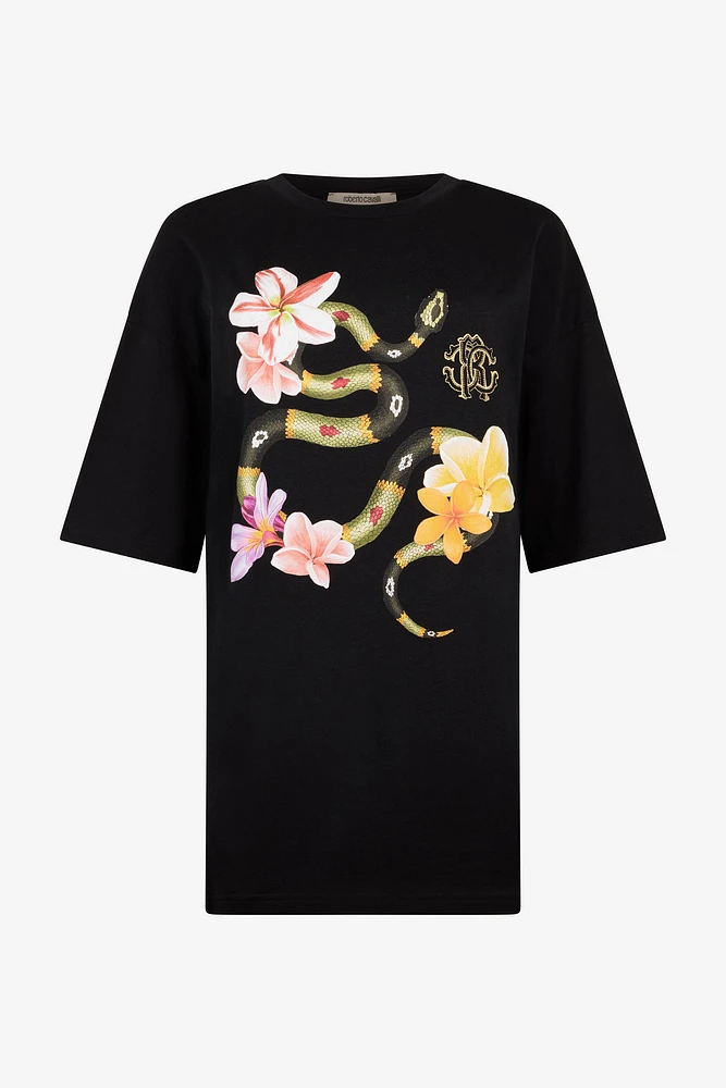 Snake and flower print T-shirt