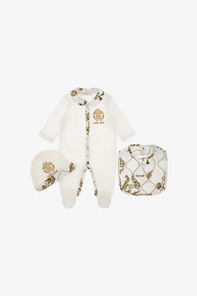 Monogram pattern cotton babygrow set