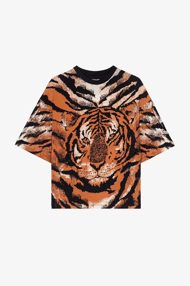 Tiger-Print Cotton T-Shirt