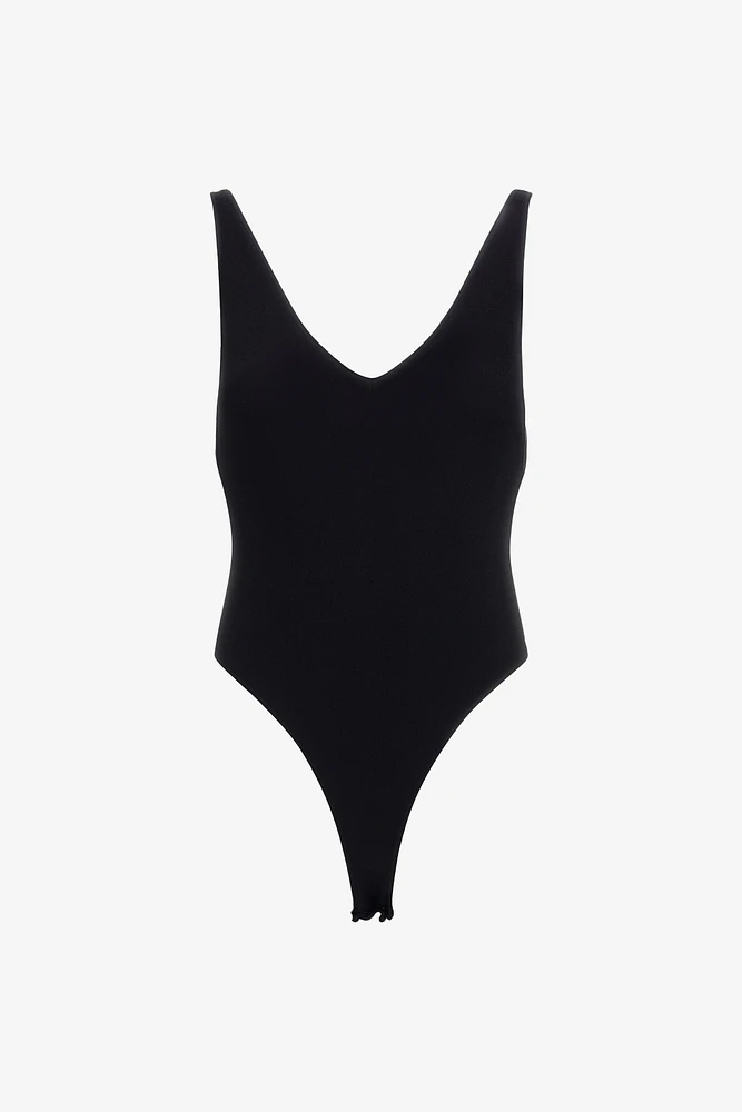 Black V Neck Bodysuit