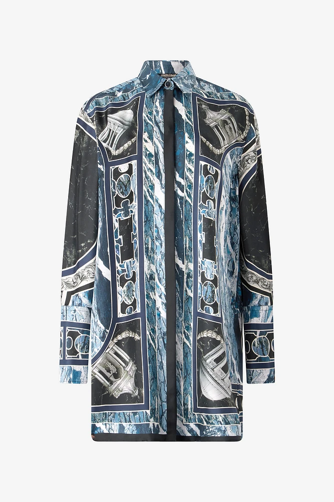 Short Silk Dress With Marble Print
