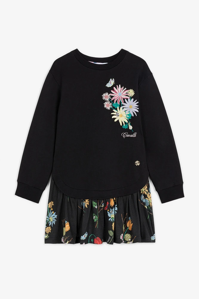 Logo And Floral-Embroidered Sweatshirt Dress