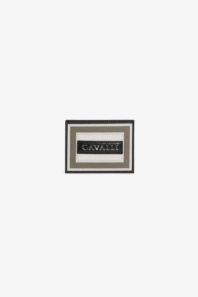 Logo-plaque striped cardholder