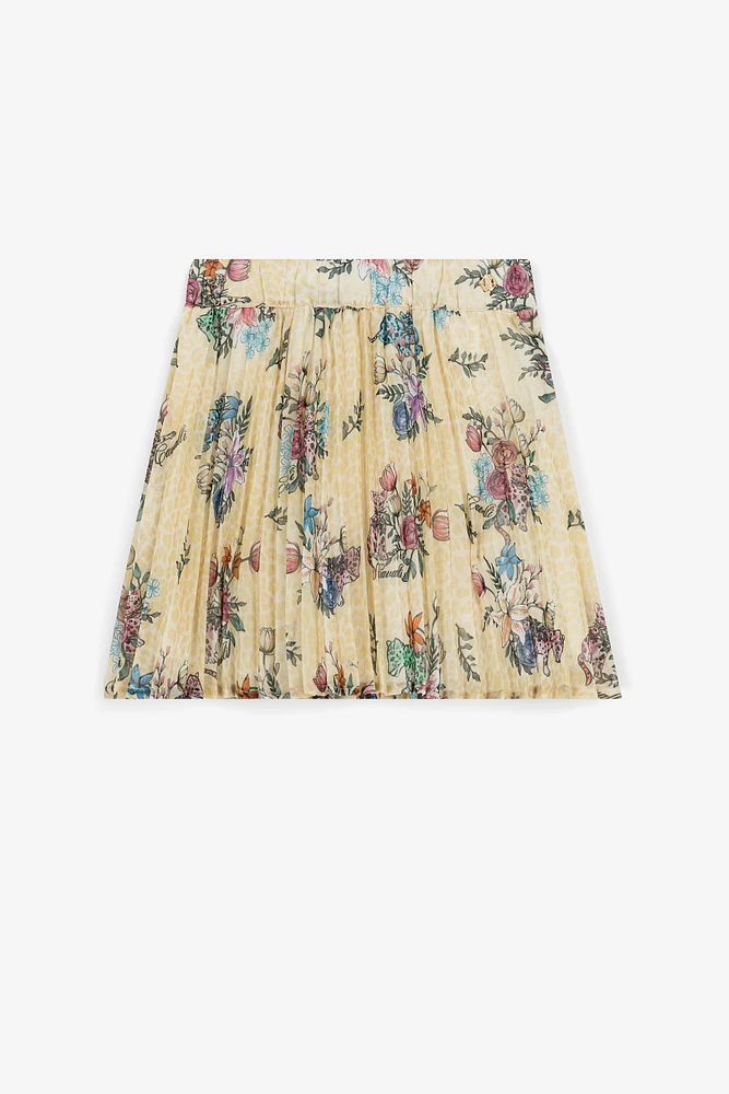 Jaguar And Flower-Print Pleated Skirt