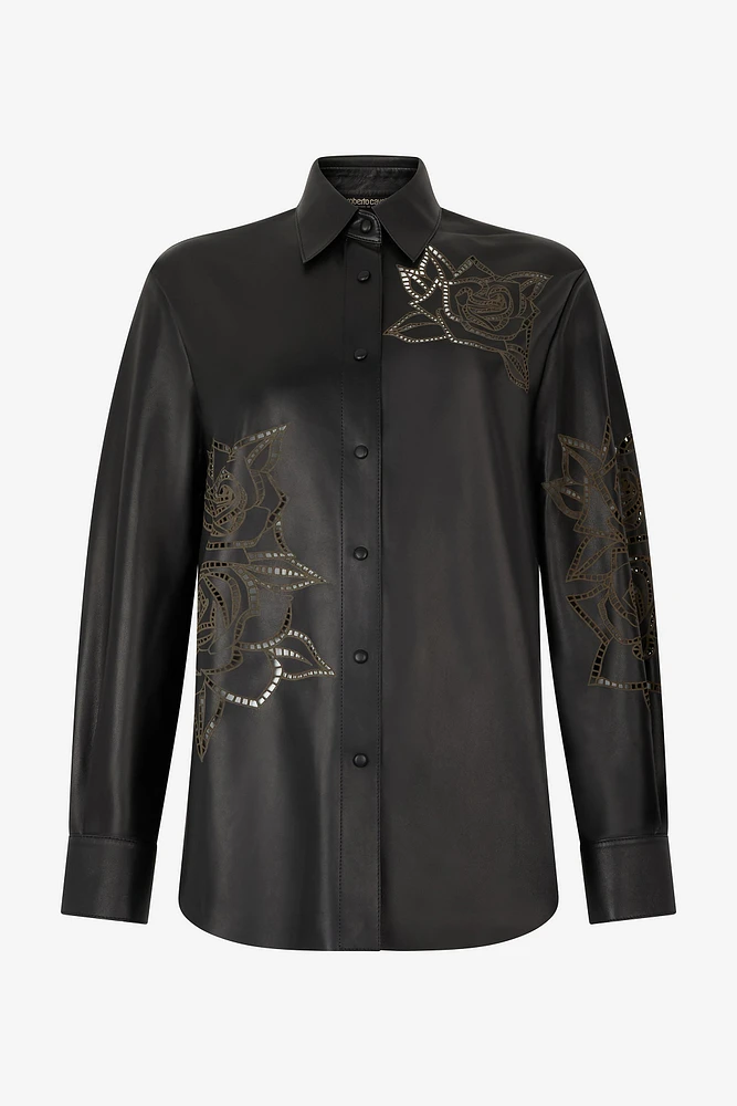 Leather Shirt With Perforated Roses