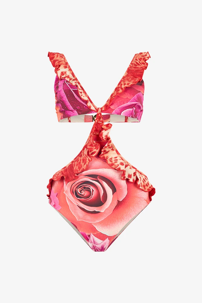 Garden Rose And Cheetah Skin Trikini