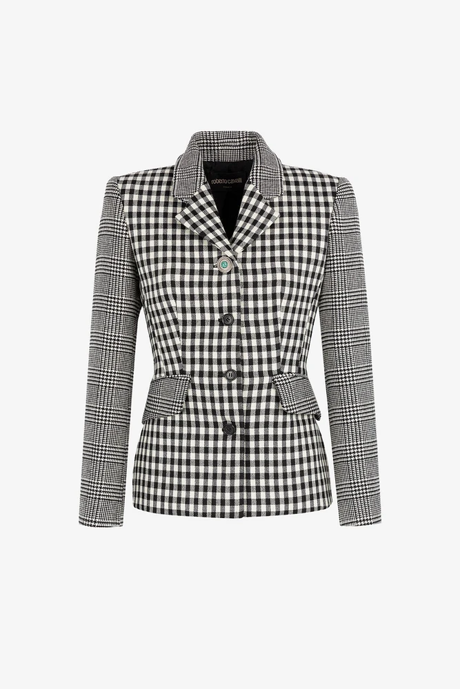 Gingham and Houndstooth Single-Breasted Blazer
