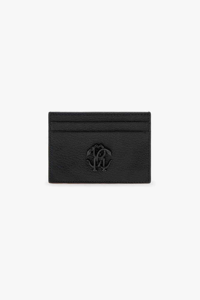 Black Leather Card Case With Monogram RC