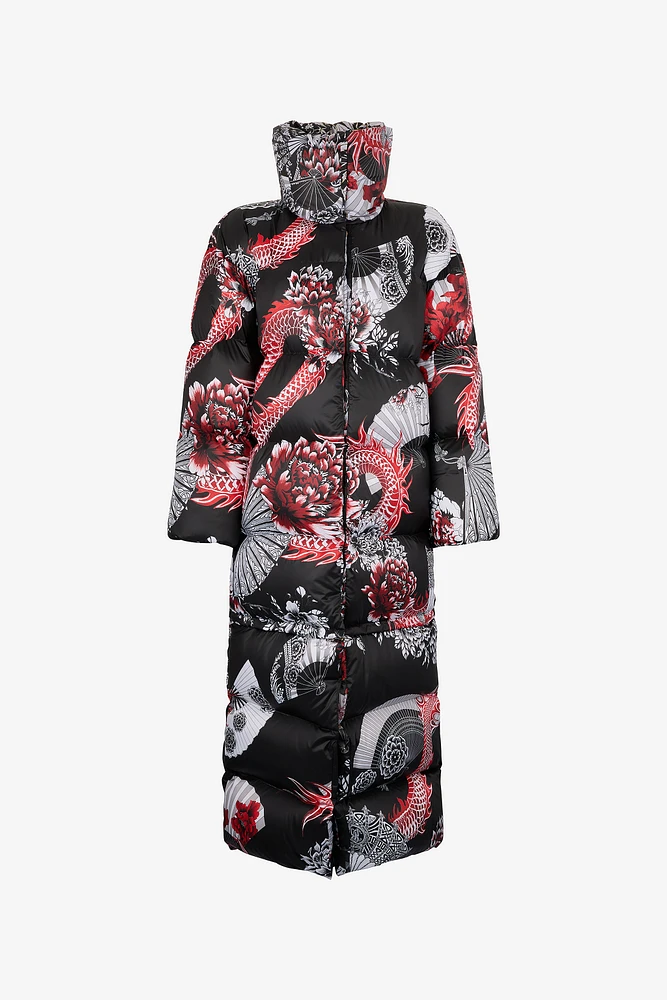 Down Jacket With All-Over Print And Removable Lower Insert