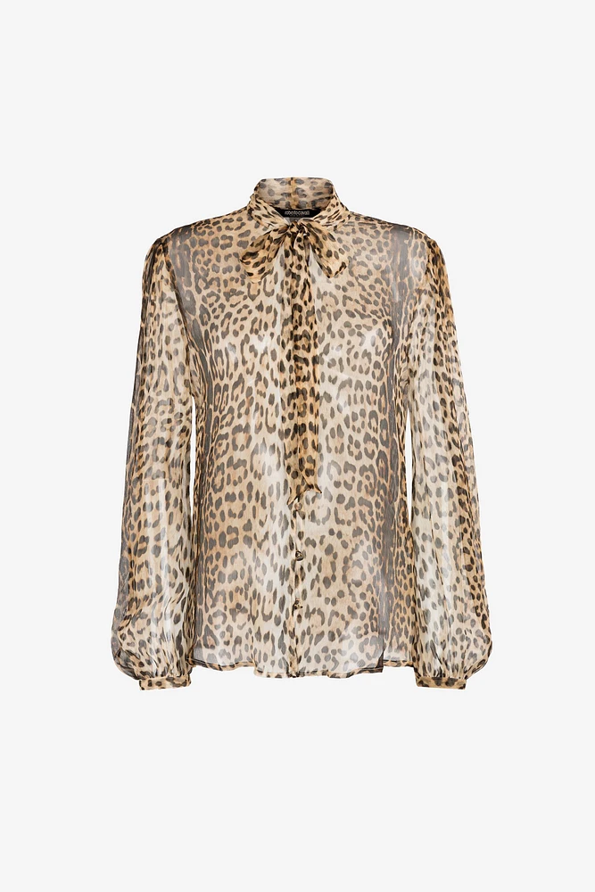 Leopard-Print Silk Shirt