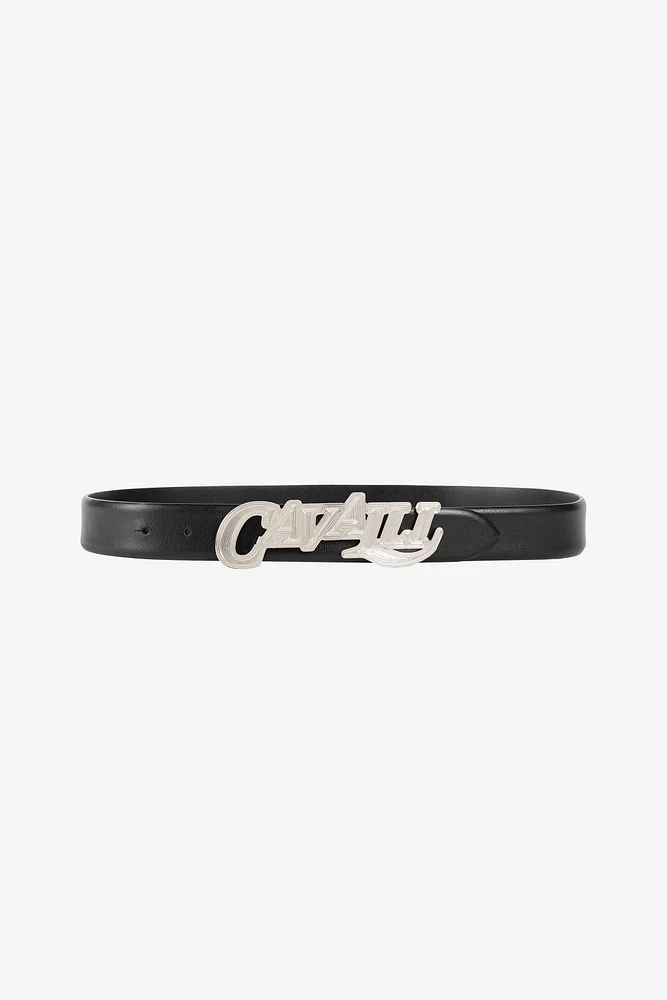 Logo-buckle leather belt