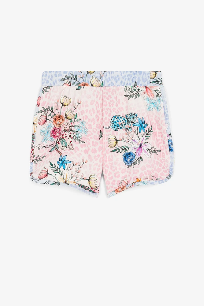 Jaguar And Flower-Print Shorts