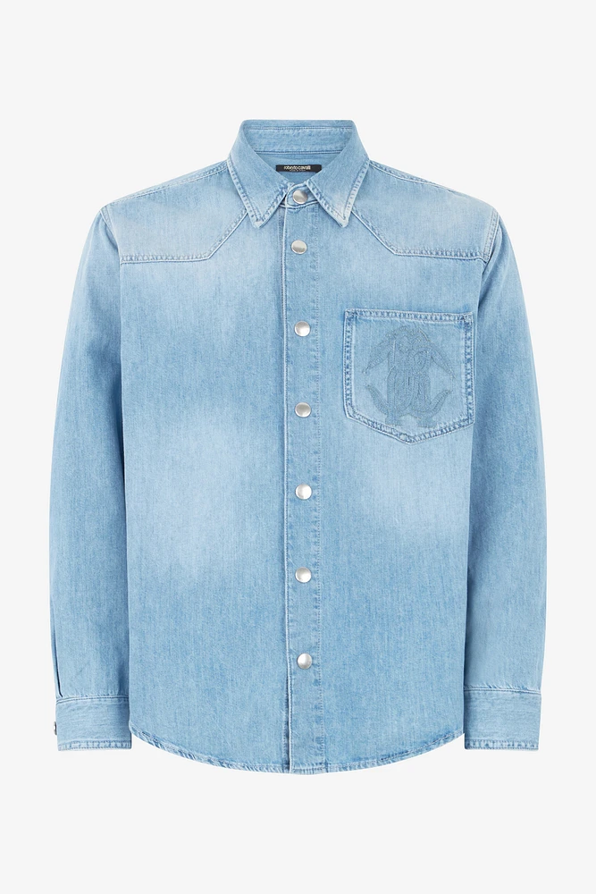 Denim Shirt With Mirror Snake Monogram