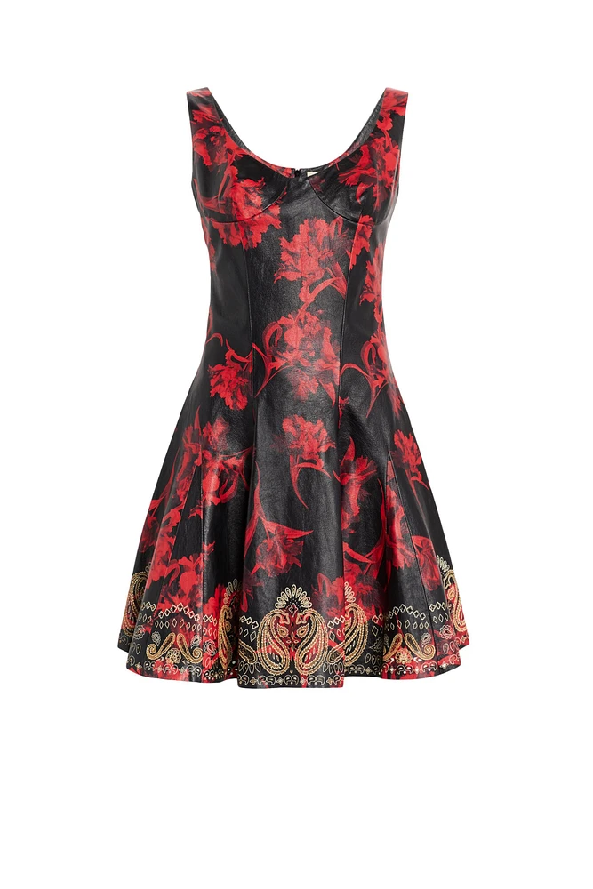 Micro Parrot Tulip print leather dress