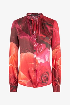 Rose-Print Silk Shirt