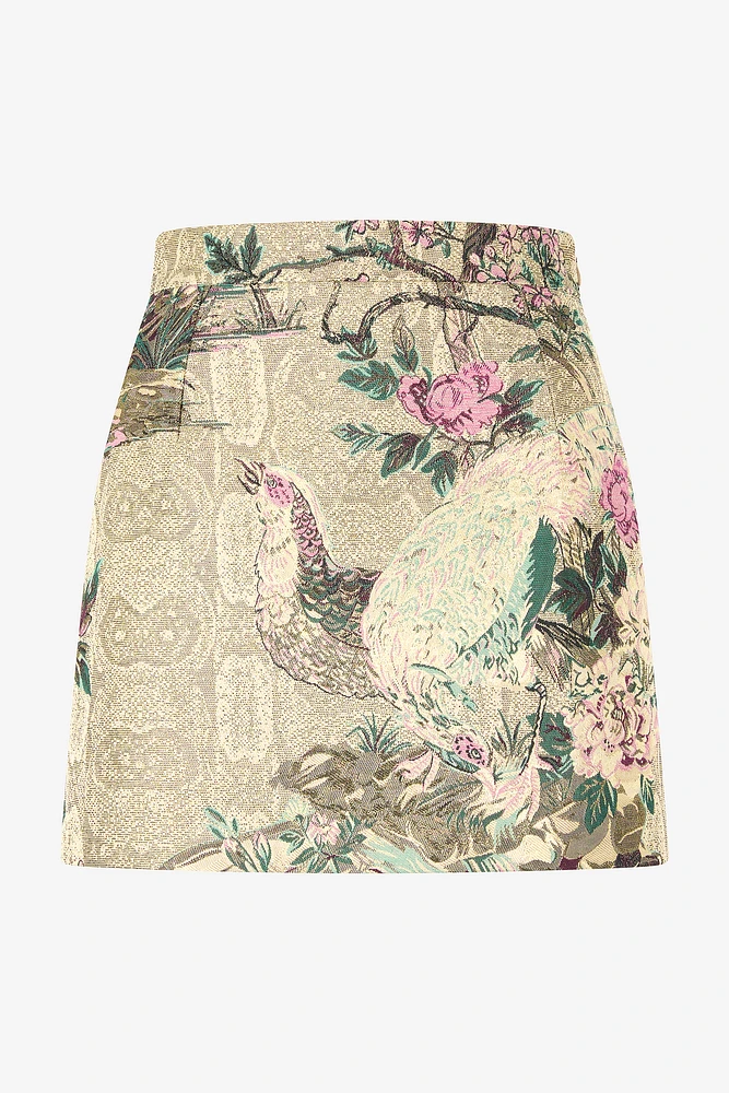 Miniskirt With Oriental Bird Print
