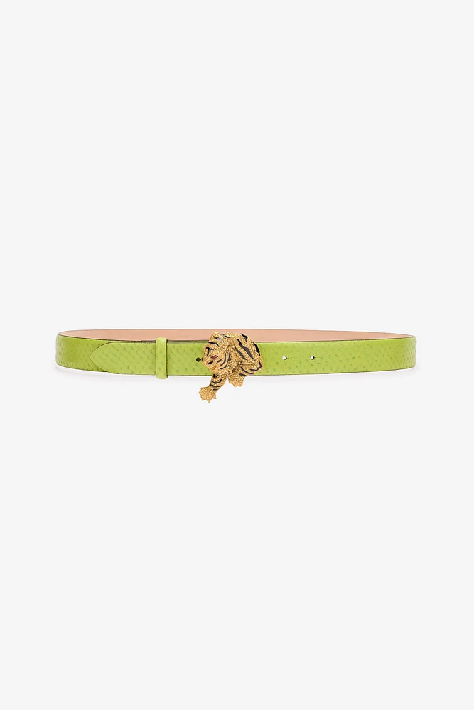 Snake-Effect Belt With Bejeweled Tiger