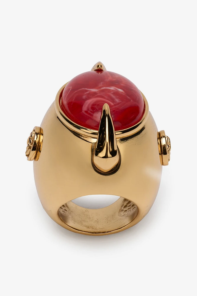 Cocktail Ring With Fang And Gem