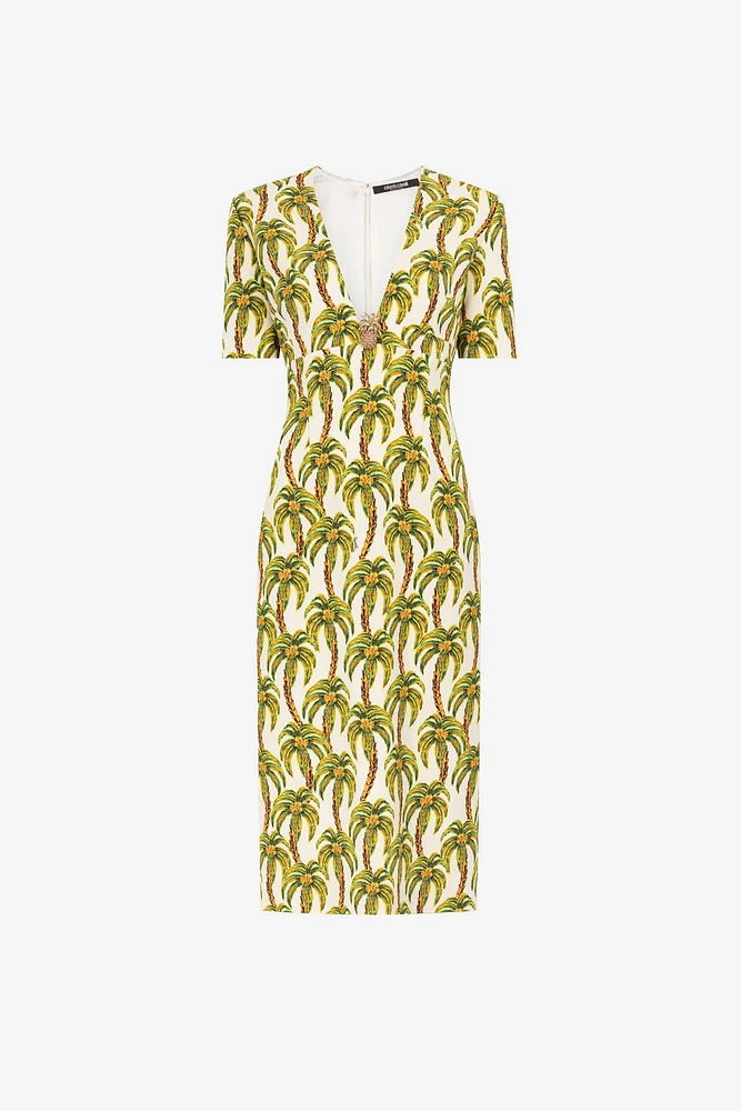 Palm tree-print midi dress
