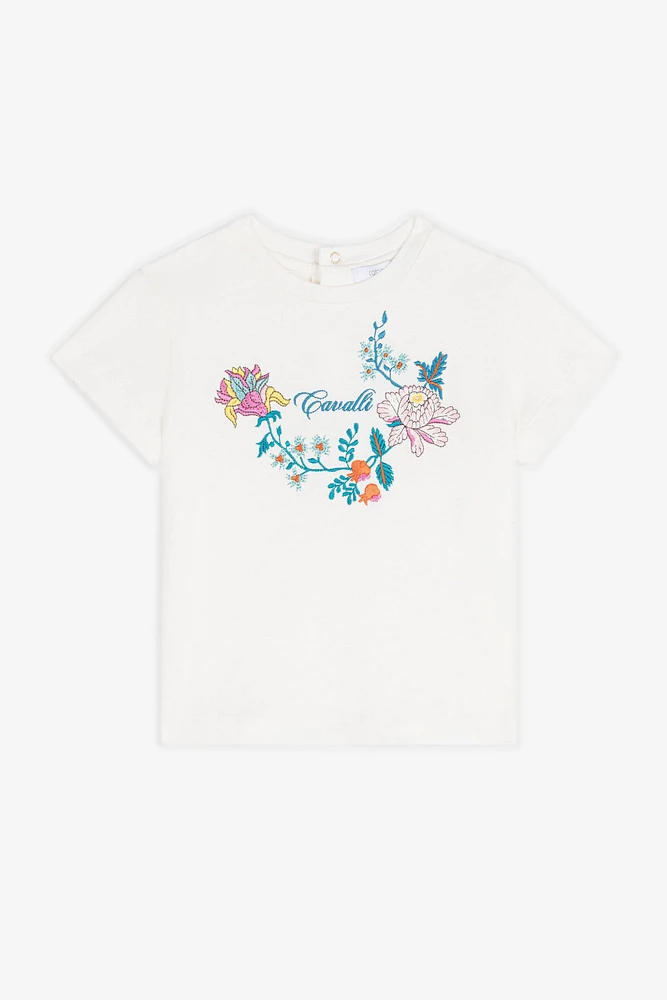 Floral-Embroidered Cotton T-Shirt