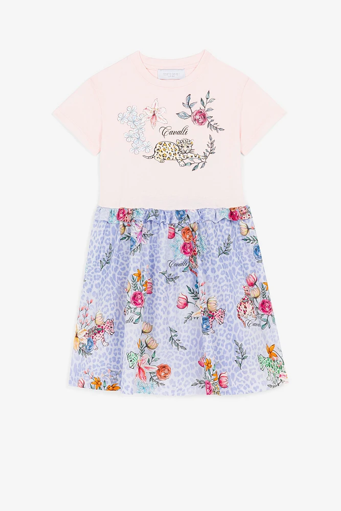 Jaguar And Flower-Print Silk Dress
