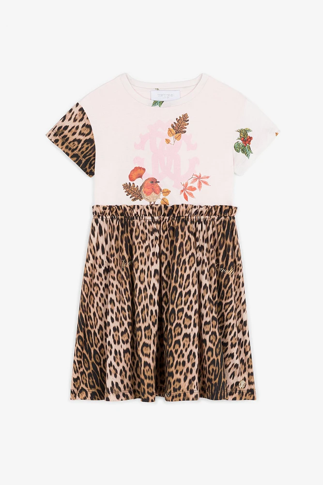 Leopard And Bird-Print Cotton Dress