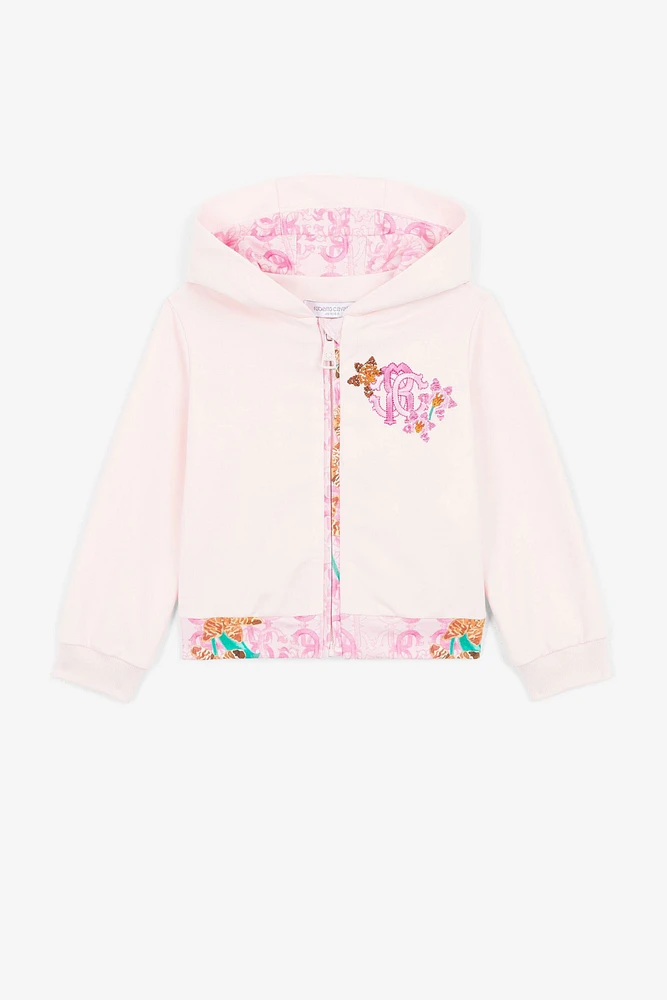 Monogram-embroidered zip-front hoodie