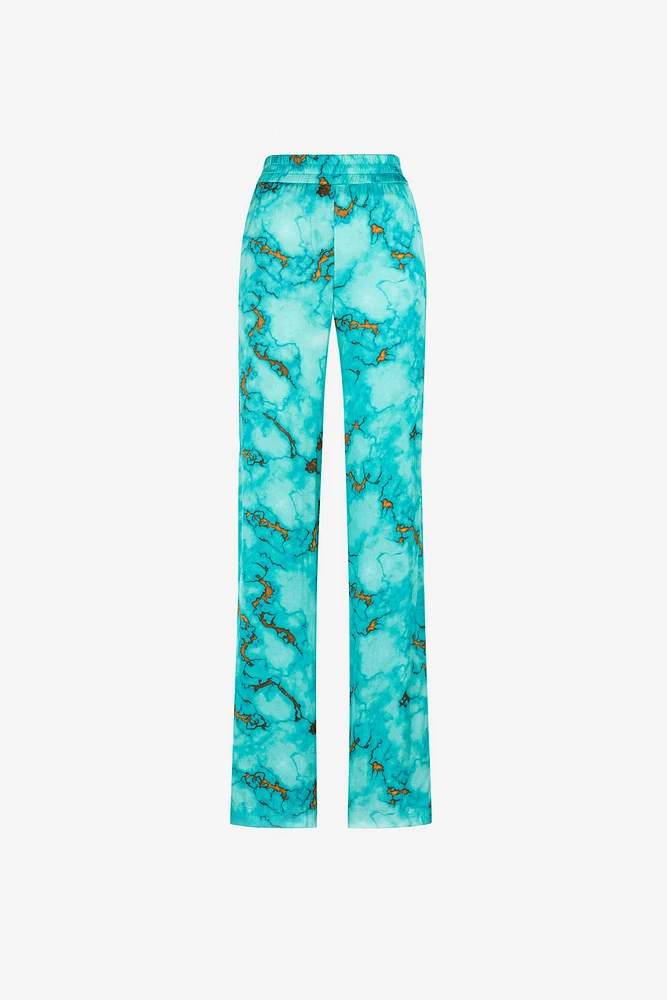 Marble-Print Straight-Leg Trousers