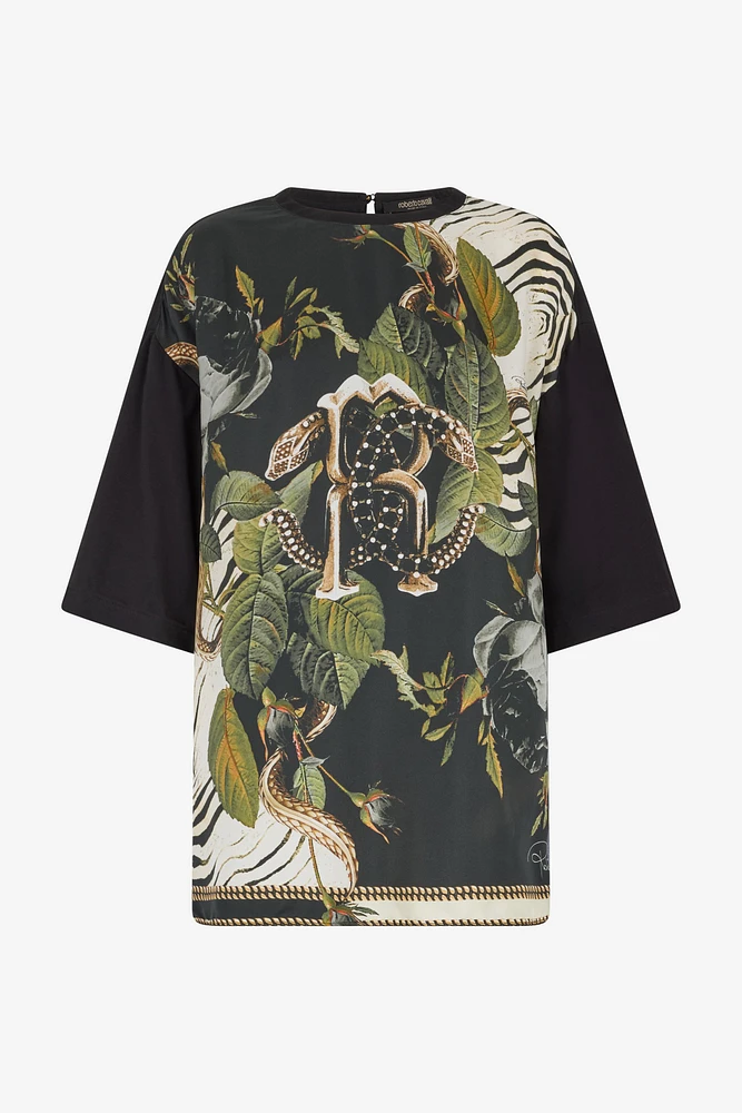 T-Shirt With Mirror Snake Monogram And Jungle Print