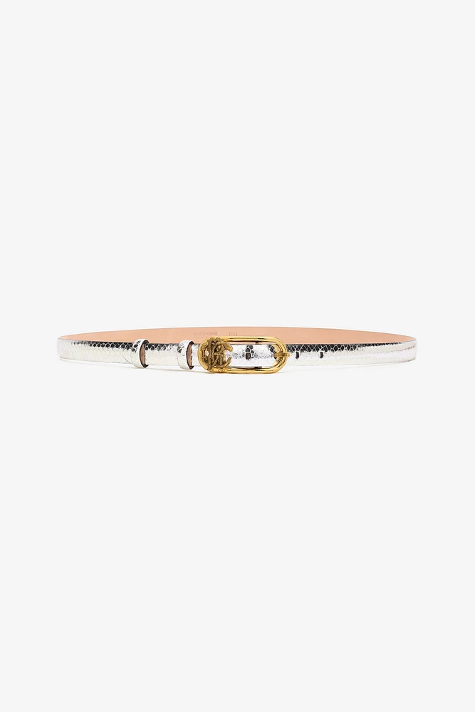 Laminated Leather Belt with Snake Print