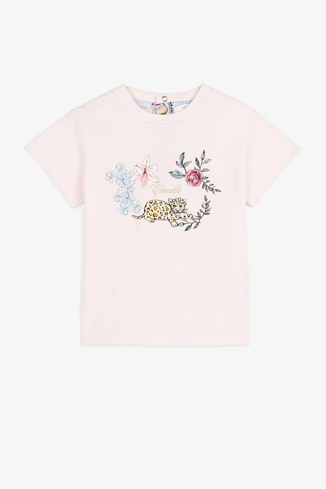 Jaguar And Flower-Print Cotton T-Shirt