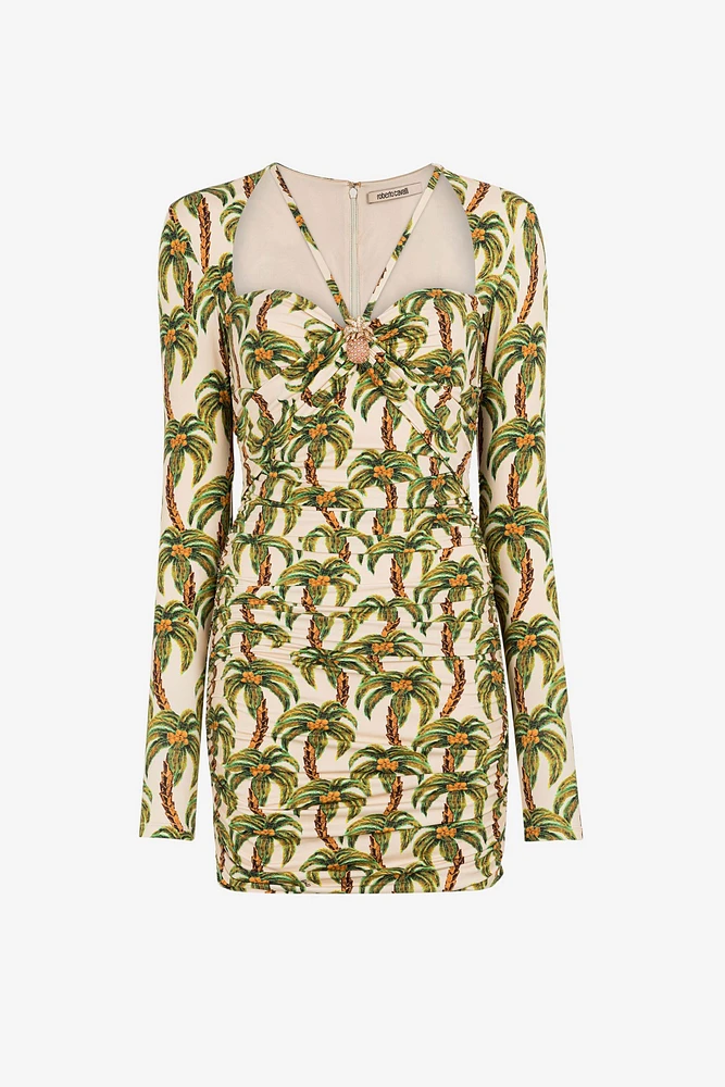 Palm tree-print mini dress