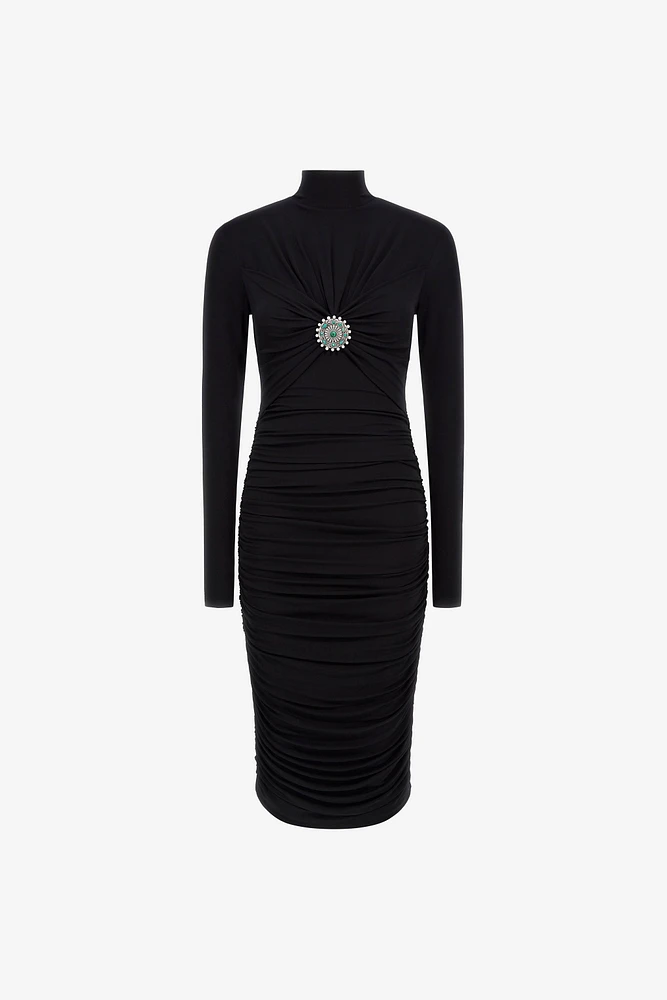 Midi dress with ruffles and stones