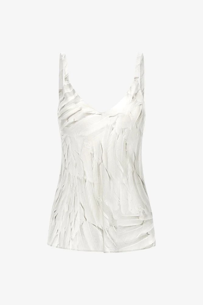 Ice Feathers Print Silk Top