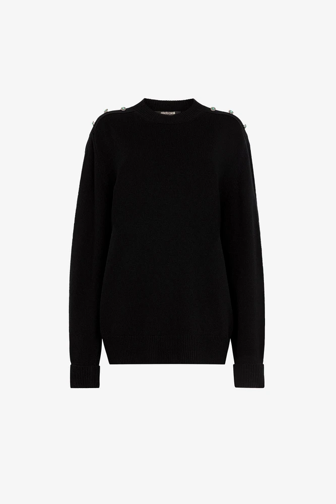 Stud-embellished crew-neck jumper