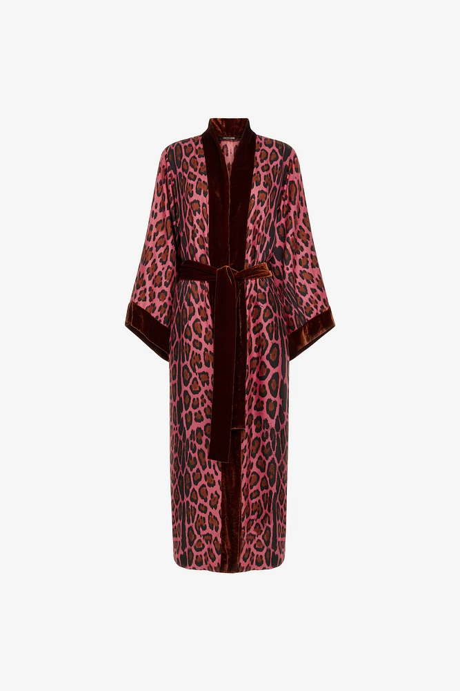 Belted coat with Leopard print