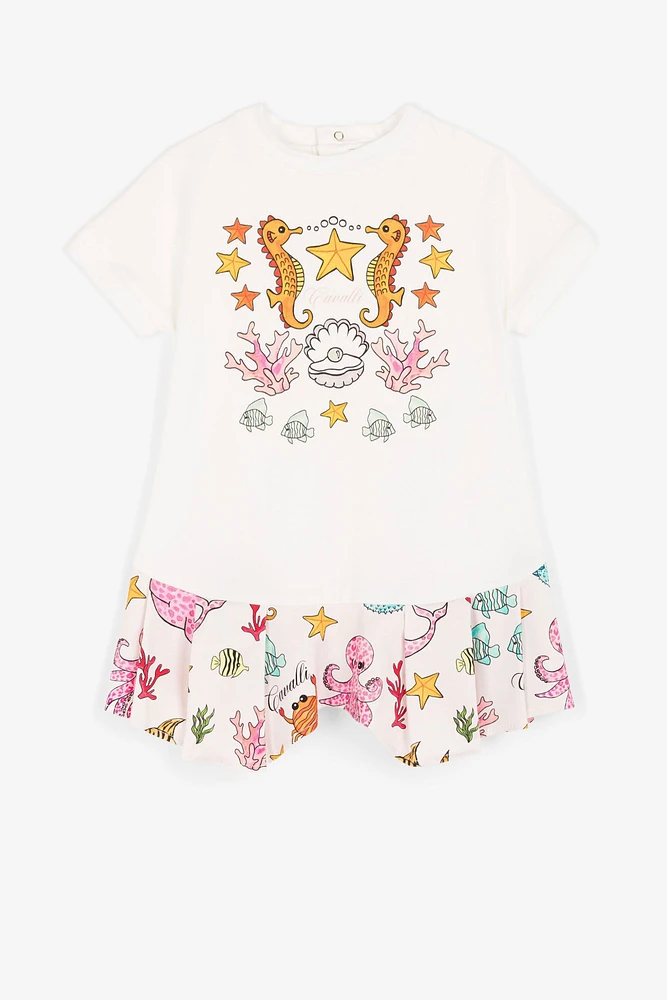 Aquatic-print short-sleeved dress