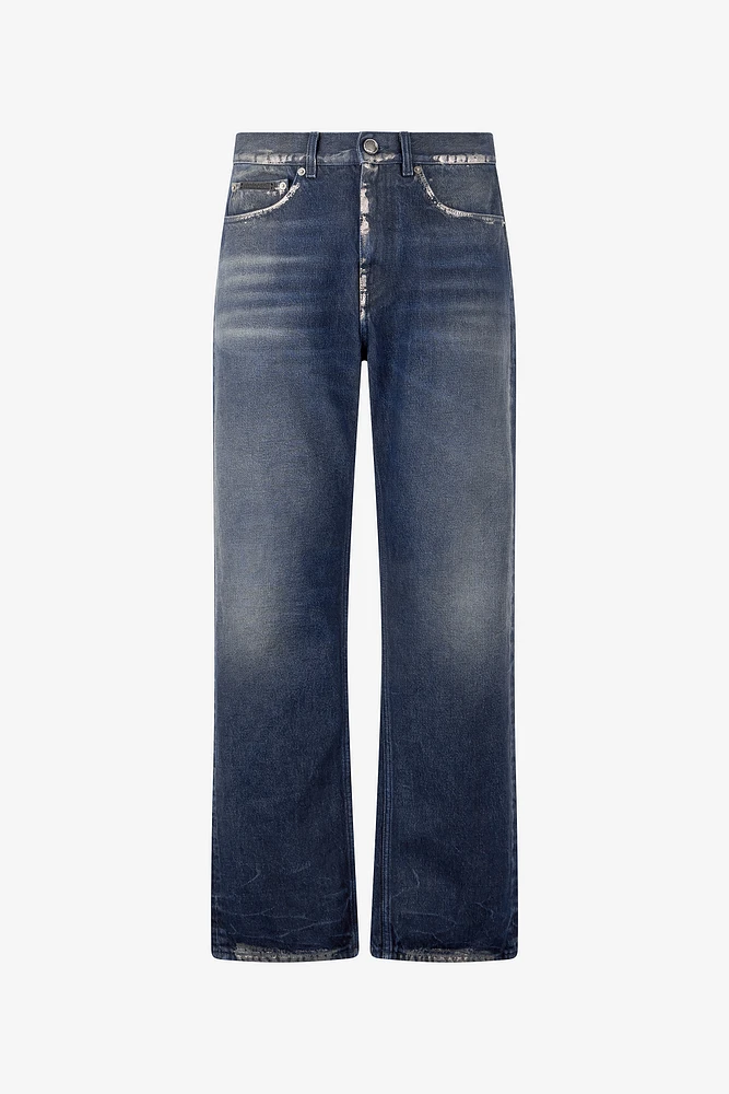Sandblasted-Effect Jeans With Chain