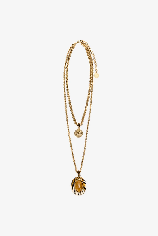Double Necklace With Ray Of Gold Pendant