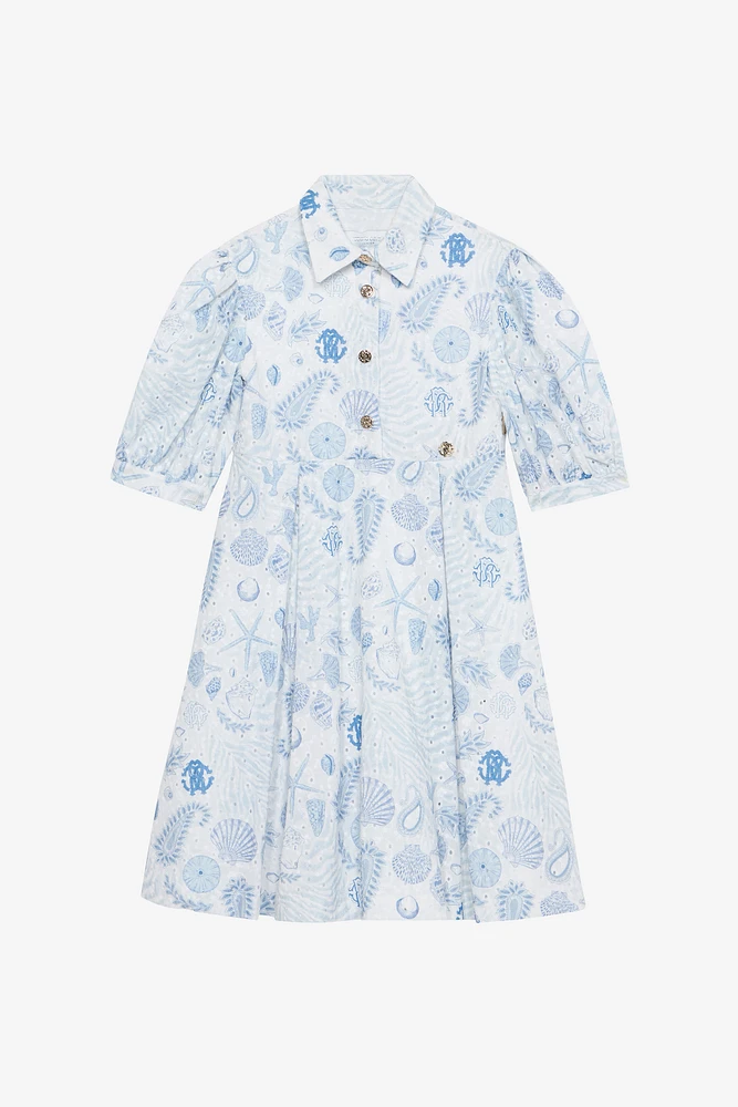 Marine-Print Broderie Anglaise Dress