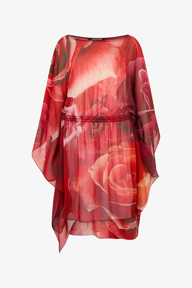 Silk Caftan With Garden Rose Print