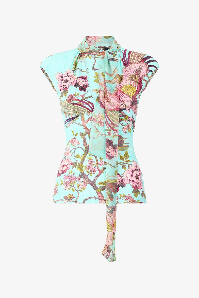Top With Oriental Bird Print