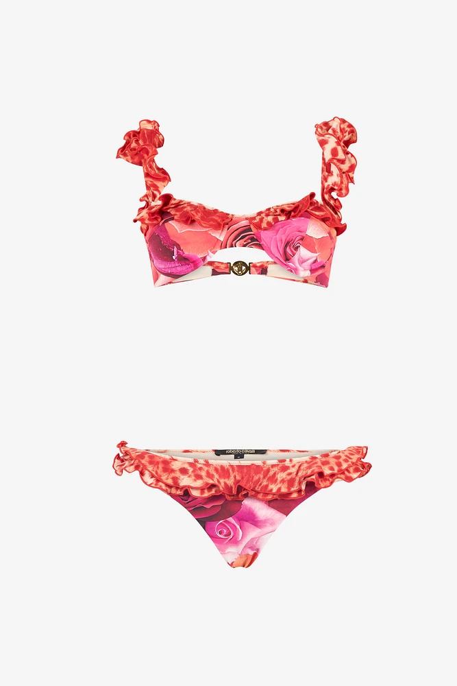 Garden Rose And Cheetah Skin Bikini