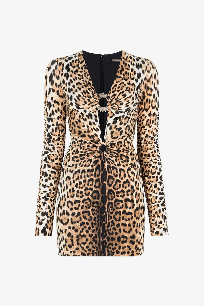 Leopard-Print Cut-Out Mini Dress