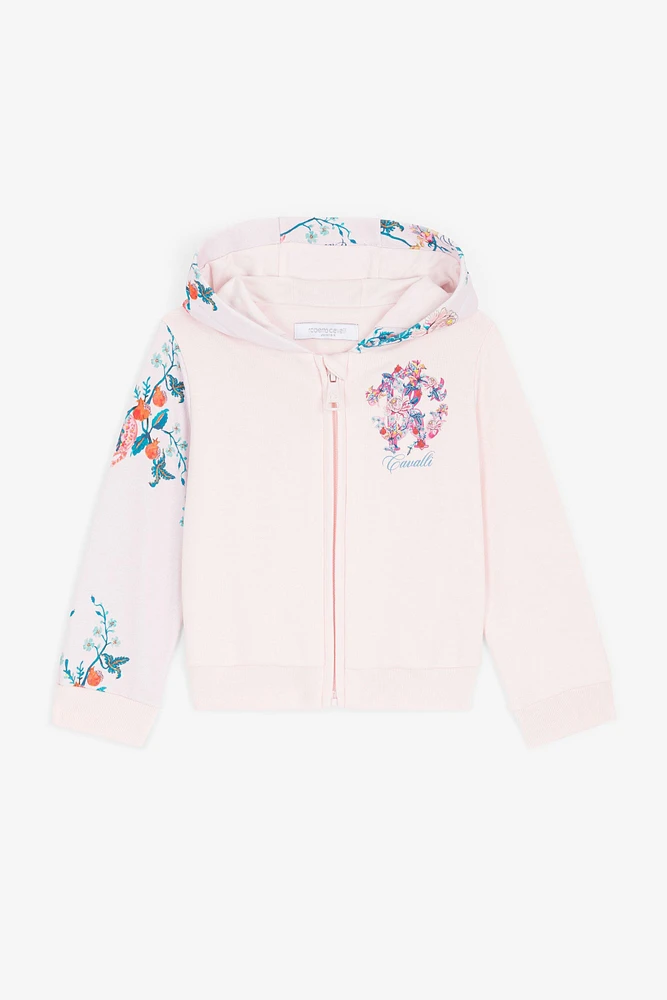 Floral And Jaguar-Print Cotton Hoodie