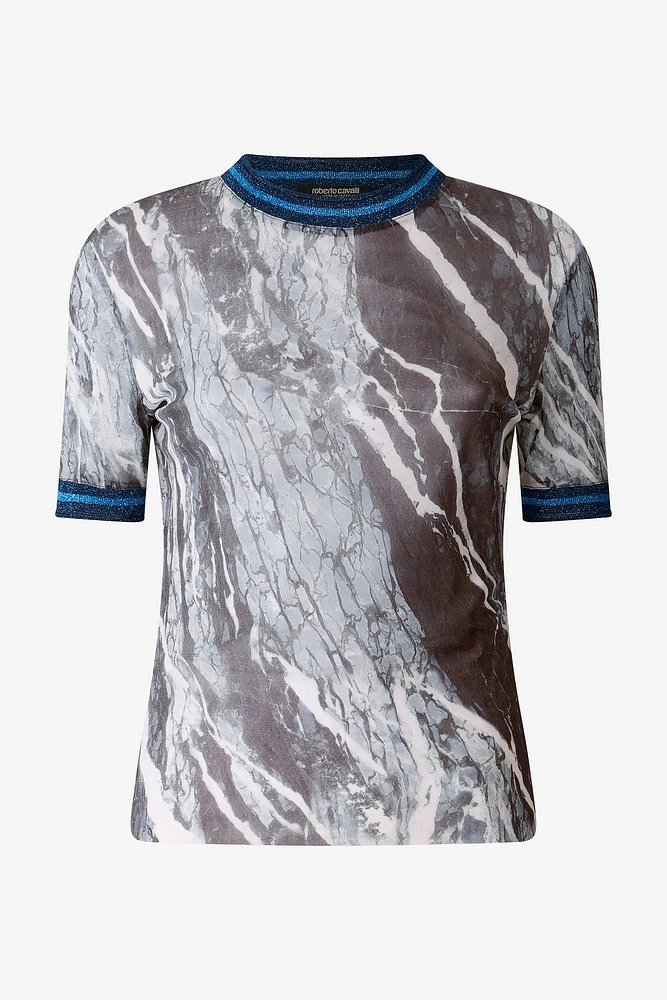Marble-Print T-Shirt With Glittery Trims