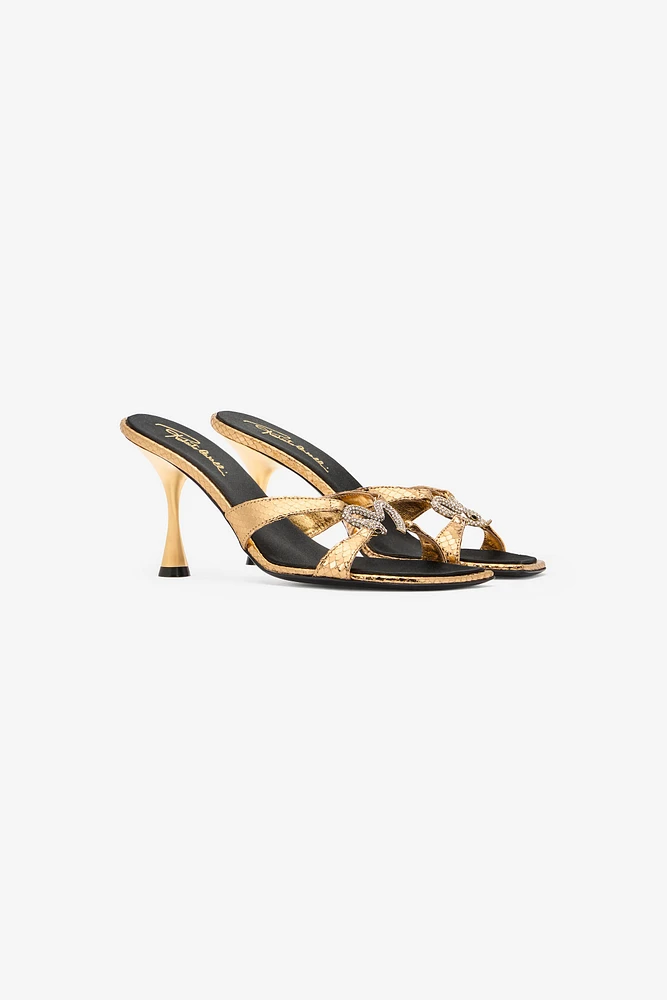 Sandals With Snake Print And Bejeweled