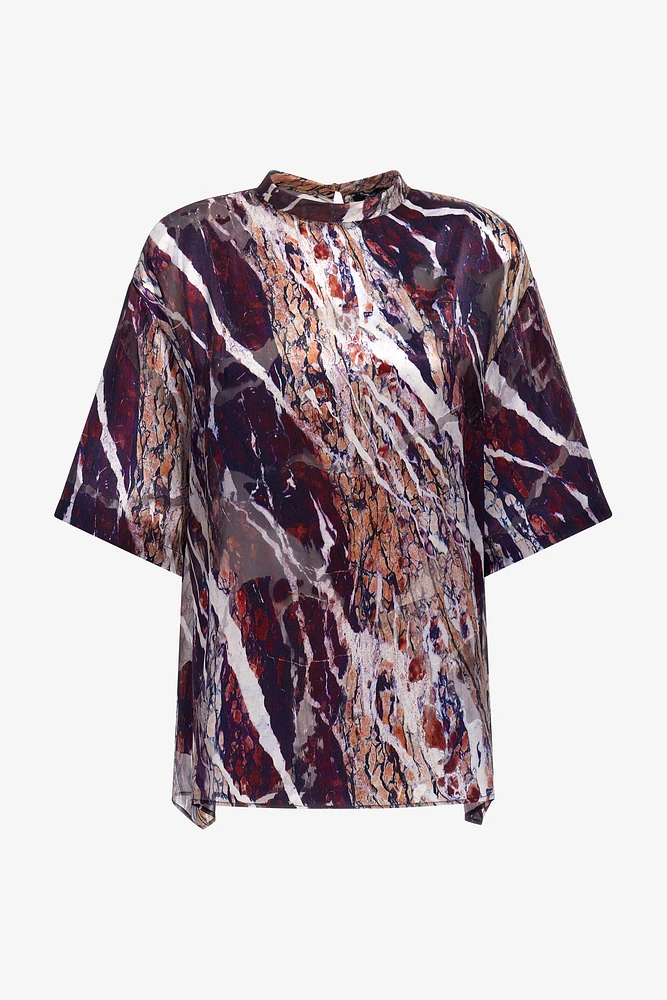 Marble print long T-shirt dress