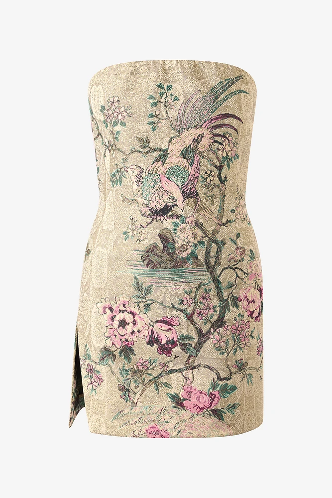Mini Dress With Oriental Bird Print